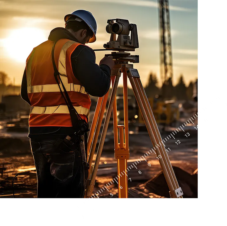 Vermessungstechniker der etwas an der Totalstation kontrolliert